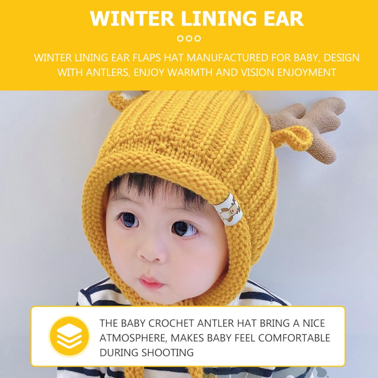 BESTYASH Sombrero Tejido Gorro de Navidad Sombrero de Navidad para niños Sombrero de pompón de bebé Gorro Termico Gorro Bebe Gorro de Invierno Gorro recién Nacido Acrílico Yellow