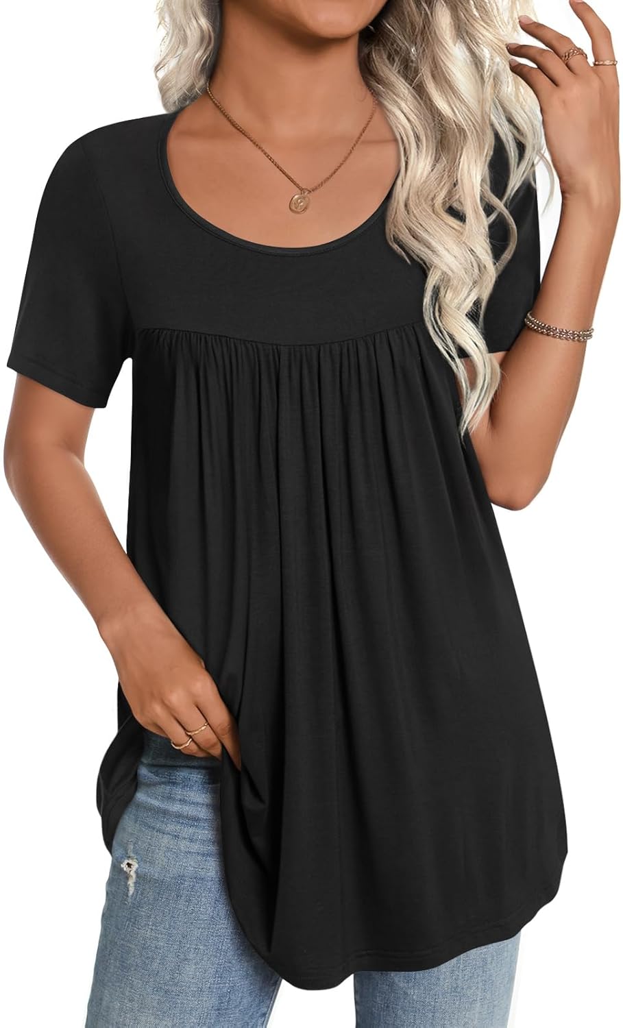 CATHY Women's 2026 Summer Short Sleeve Tunic Tops Loose Fit Comfy Blouses Casual Shirts for Leggings M-4XL