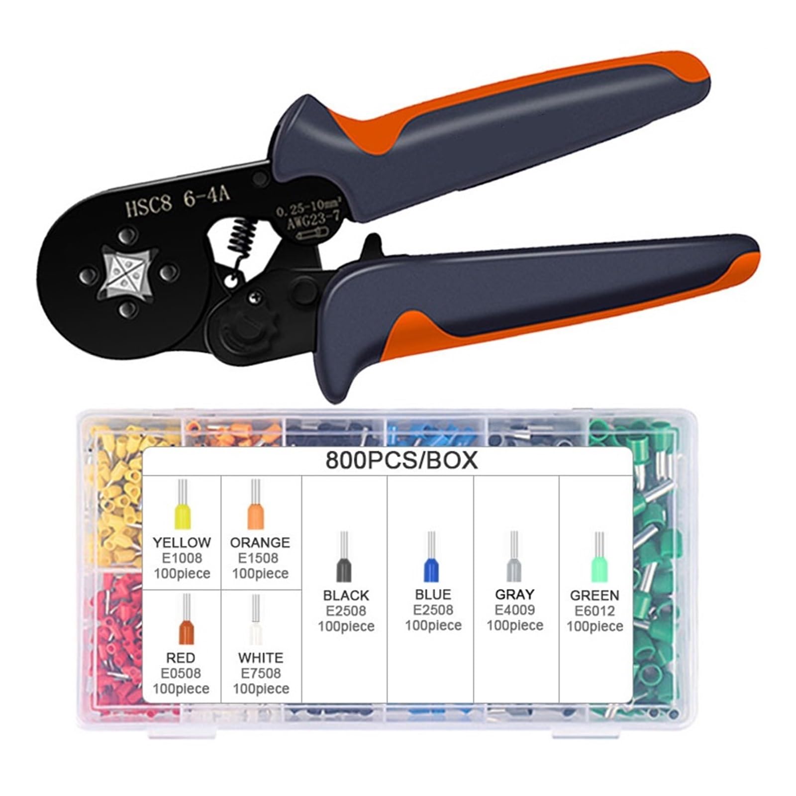 Kit De Herramientas De Prensado De Virola Con Terminales De Virolas, Crimpadora De Alambre De Trinquete Autoajustable For Conectores De Cables Eléctricos Cómodo mango de manejo(HSC8 6-4 800PCS)