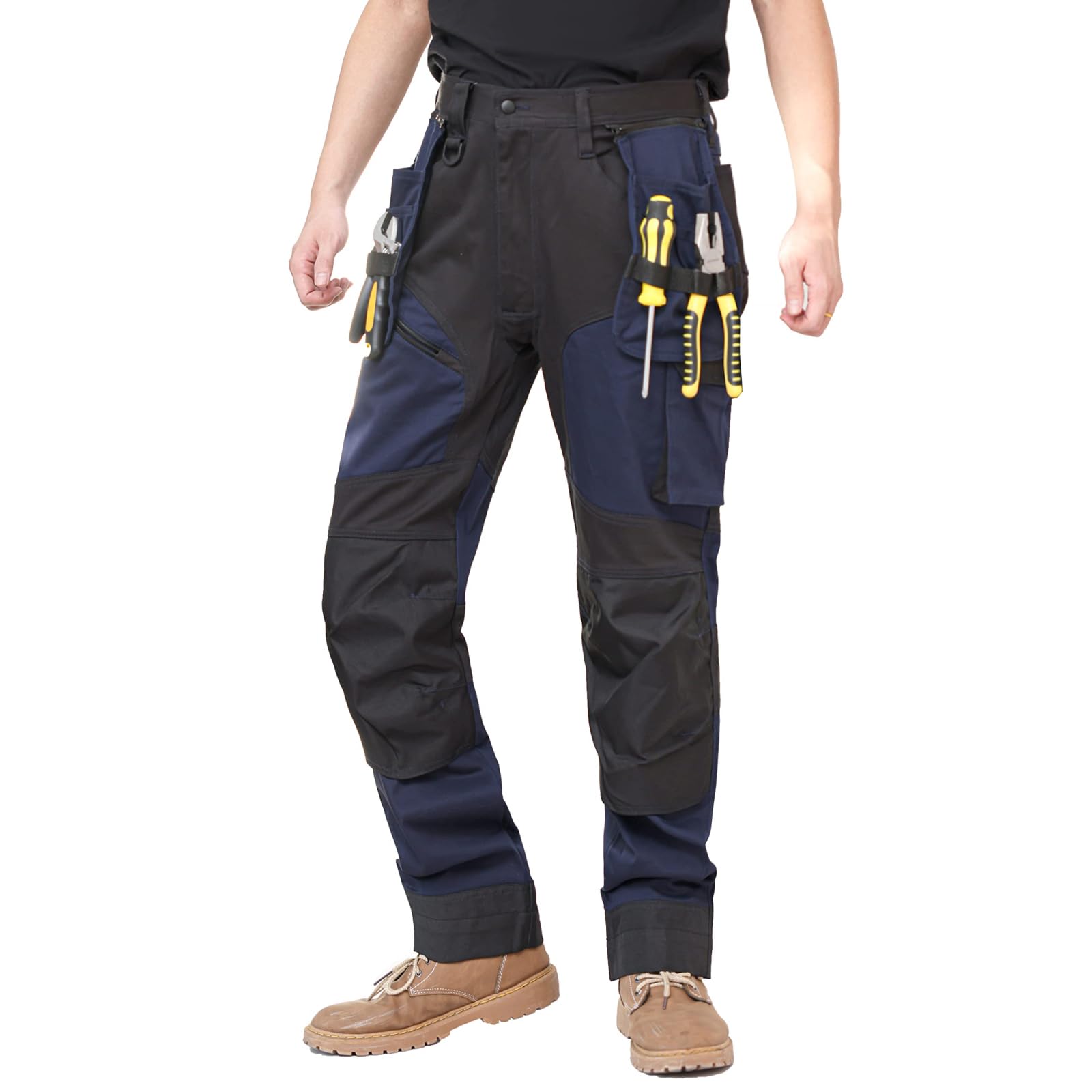 WORK IDEA Arbeitshosen männer, Hose mit multifunktionalen Taschen, Hose mit abnehmbaren Flugtaschen, mit Oxford-Knietaschen, Baumwollstretchhose