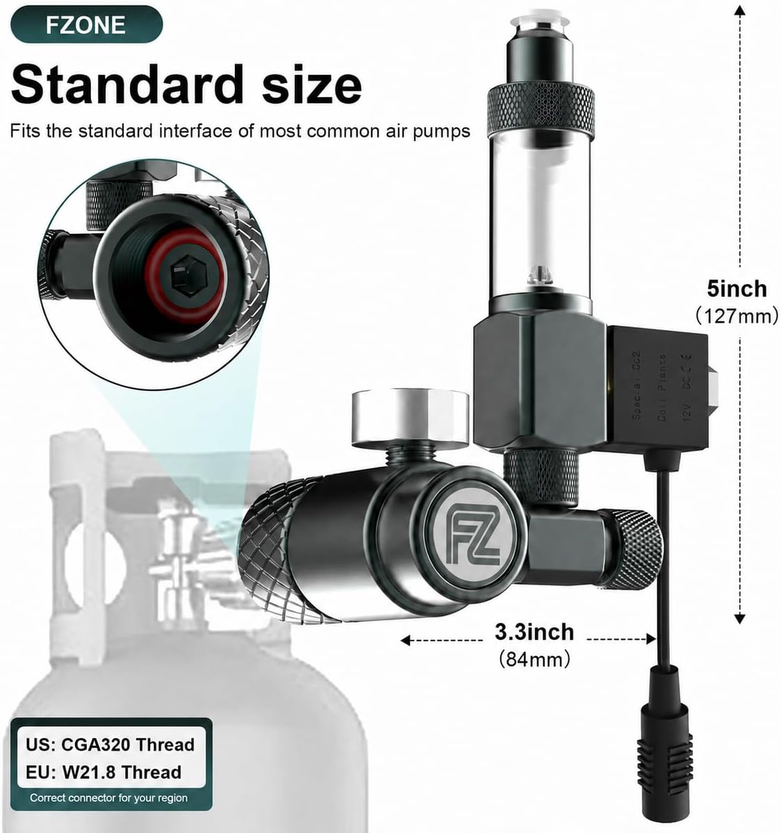 FZONE Mnin Aquarium CO₂ Regulator Kit for CGA320 Side Open CO2 Cylinder image 3