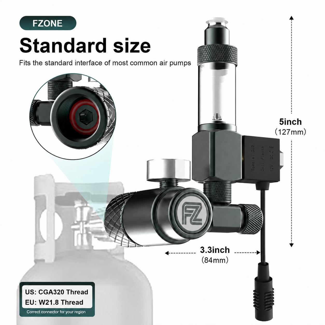 FZONE Kit Regolatore CO₂ per Acquario（W21.8）, Sistema CO₂ Compatto con Diffusore, Elettrovalvola DC Aggiornata e Contabolle con Valvola di Non Ritorno, per Sistemi CO₂ in Acquari di Piante Acquatiche