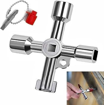 Silver Four-in-One Radiator Key 4-Way Multifunctional Key, Universal Square Key, Control Cabinet Key,Meter Box Key, Triangular Key, utilities Key for Electric Water Gas Meter Box Cabinet Key