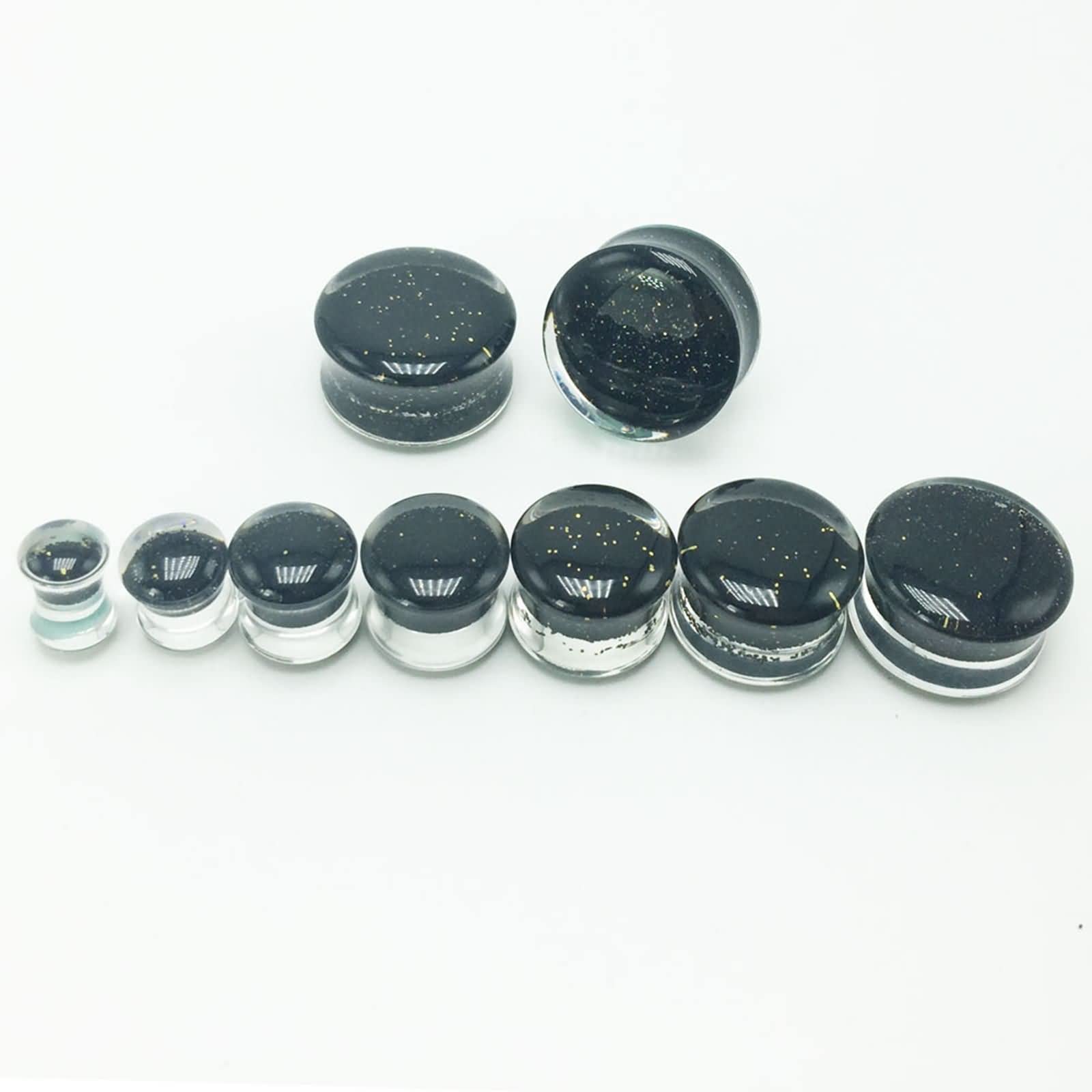 Daesar Ohr Tunnel Set, Plugs 6-20MM Acryl Schwarz mit Glitzerpulver Ohrringe Piercing Tunnel Plug