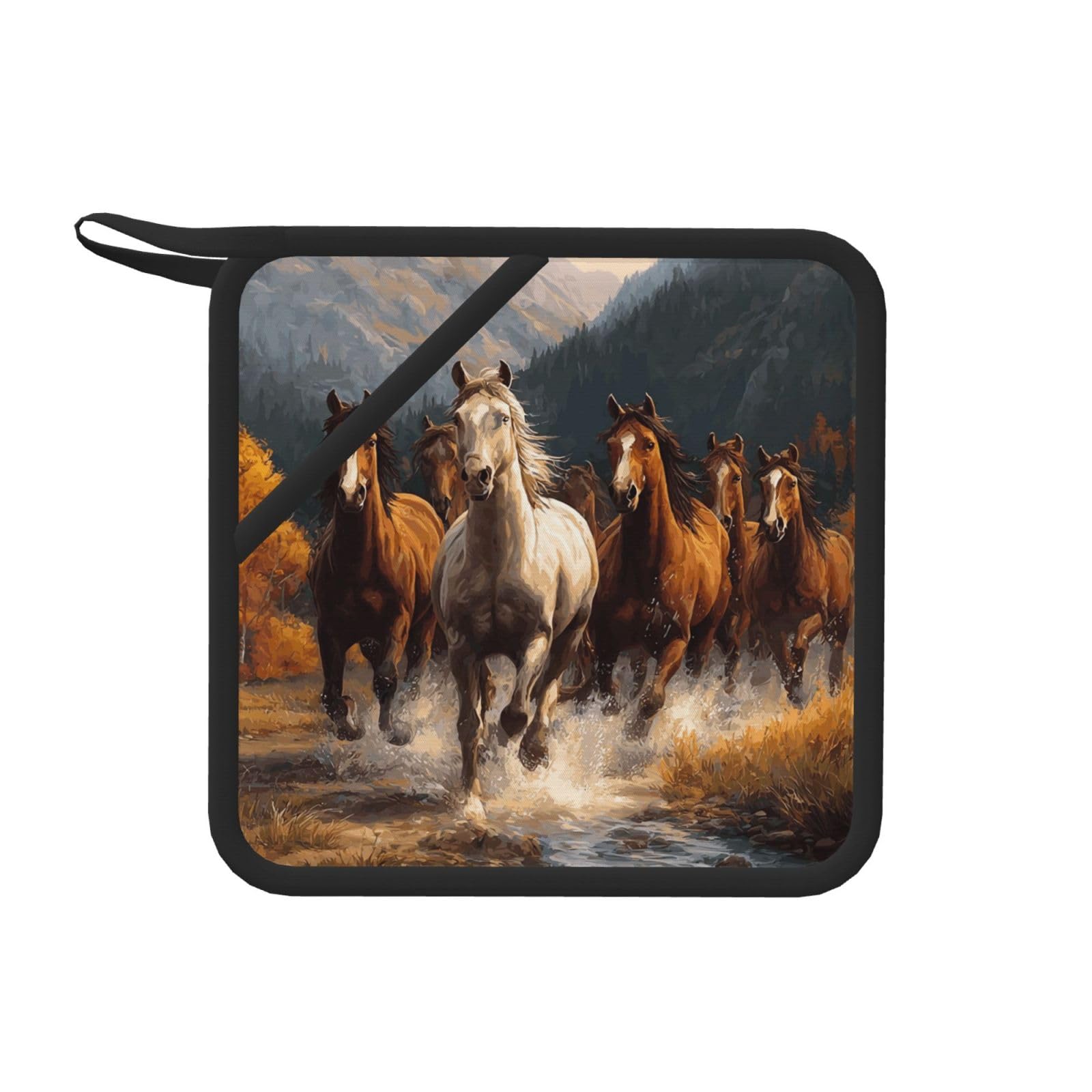 Pot Holders Set of 2 Kitchen Heat Resistant Potholders Horses Silicone Aunty-hot Pad Cotton Lining Oven Hot Pads for Cooking Baking BBQ Microwave Kitchen