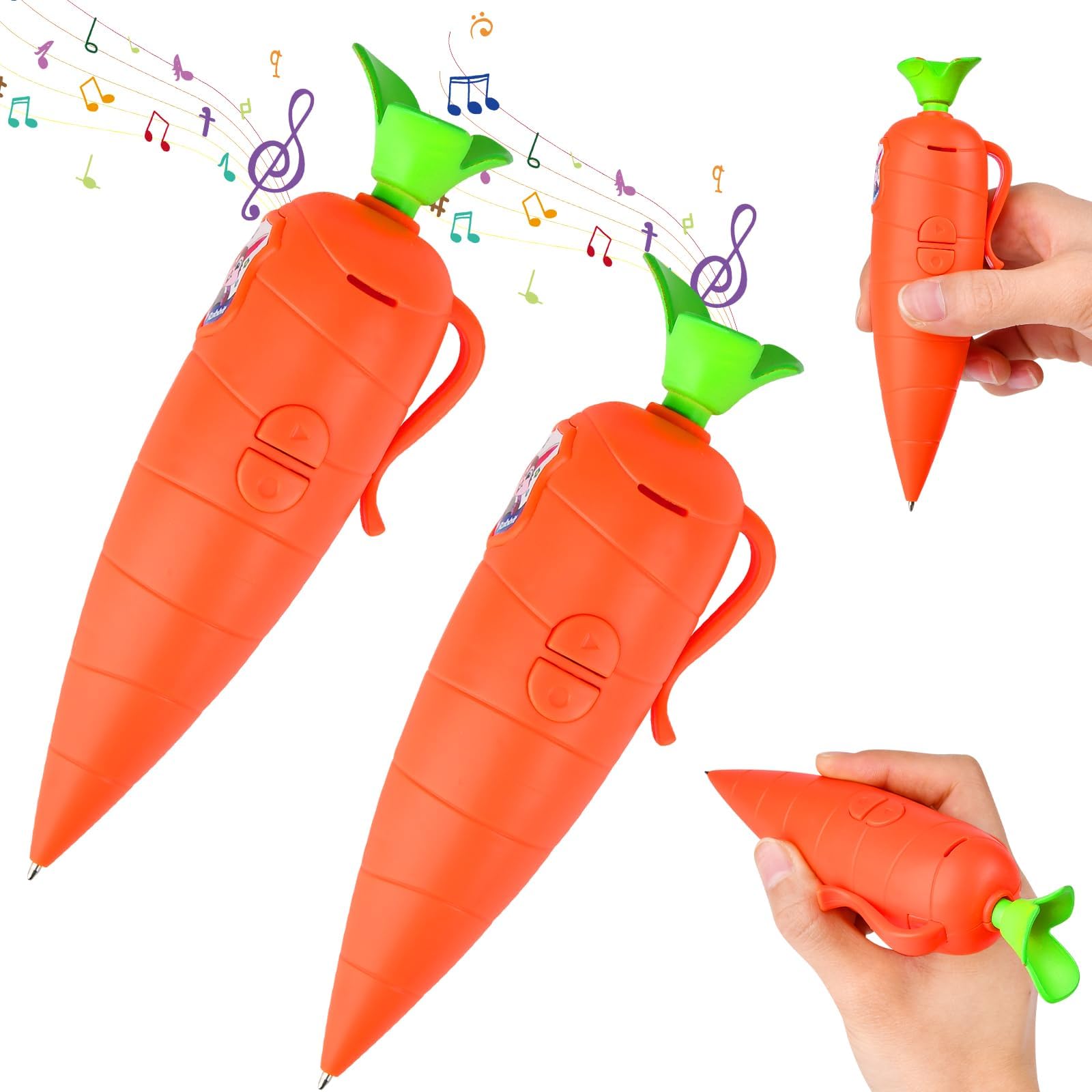 Vibbang Carrot Recorder Pen Toy, 2PCS Carrot Pens, 60 Second Carrots Recorders for Children, Carrots Dictaphone Voice Recorder & Writing Ballpoint Pens, Fun Creative Easter Gifts for Kids Students