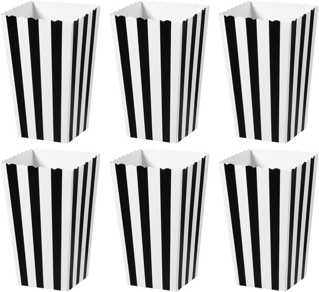 Tomaibaby 24pcs Striped Popcorn Boxes, Black and White Small Paper Popcorn Boxes for