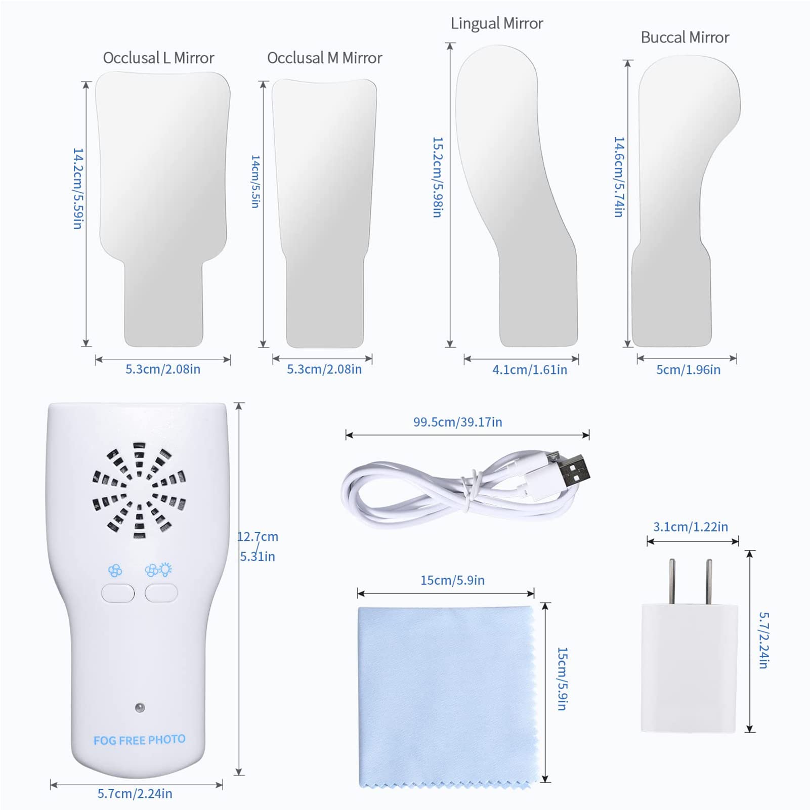 Fotoespejo Dental, Kit De Cuidado Dental Endoscópico Oral De 4 Piezas con Ventilador Y Reflector De Fotografía Oral Led, Espejo Dental con Luz En La Boca