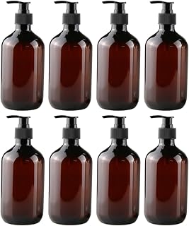 Fauhapyway Dispensador de champú y acondicionador 500 ml botellas vacías de PET marrón con bomba negra para gel loción corporal productos para el cabello contenedor de almacenamiento 8 unids