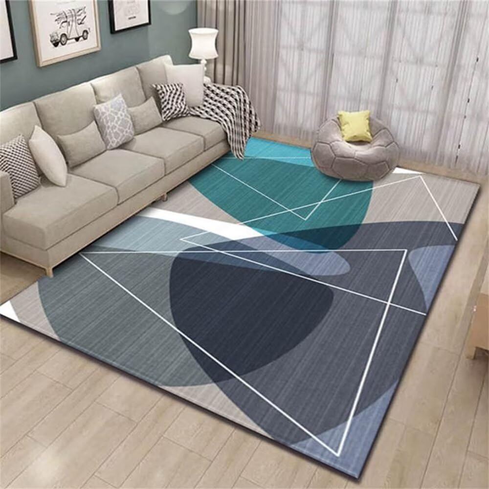 Tapis de chambre à coucher enfant bleu au design géométrique