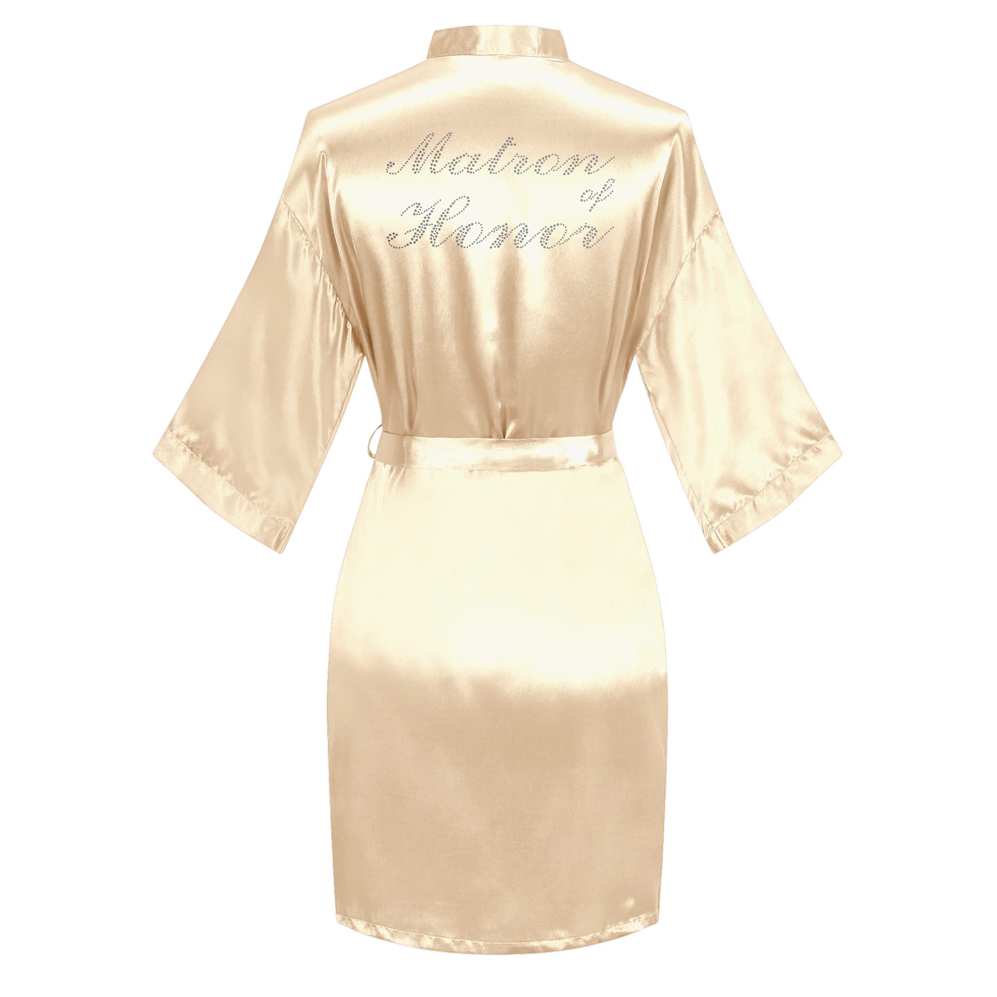 Women's Satin Robe Short Kimono for Bride &amp; Bridesmaid with Silver Rhinestones, Wedding Party Robes