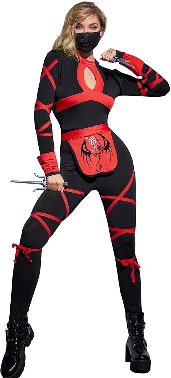 طقم أزياء MISS FANTASY Ninja مع قناع وساي - ملابس نسائية غريبة لعيد الهالوين