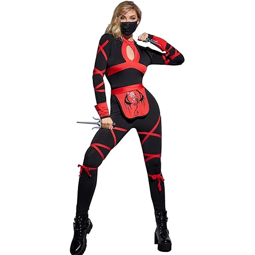 MISS FANTASY Ninja Costume Women Set with Ninja Mask Ninja Sai 2 Pcs Ninja Halloween Costume for Women Exotic Apparel