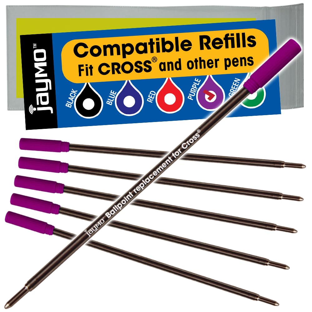 Jaymo Replacement for Cross 8511/8513/8515 - Measures 4.563 in / 116 mm Long - Ballpoint Pen Refill - 6 Purple
