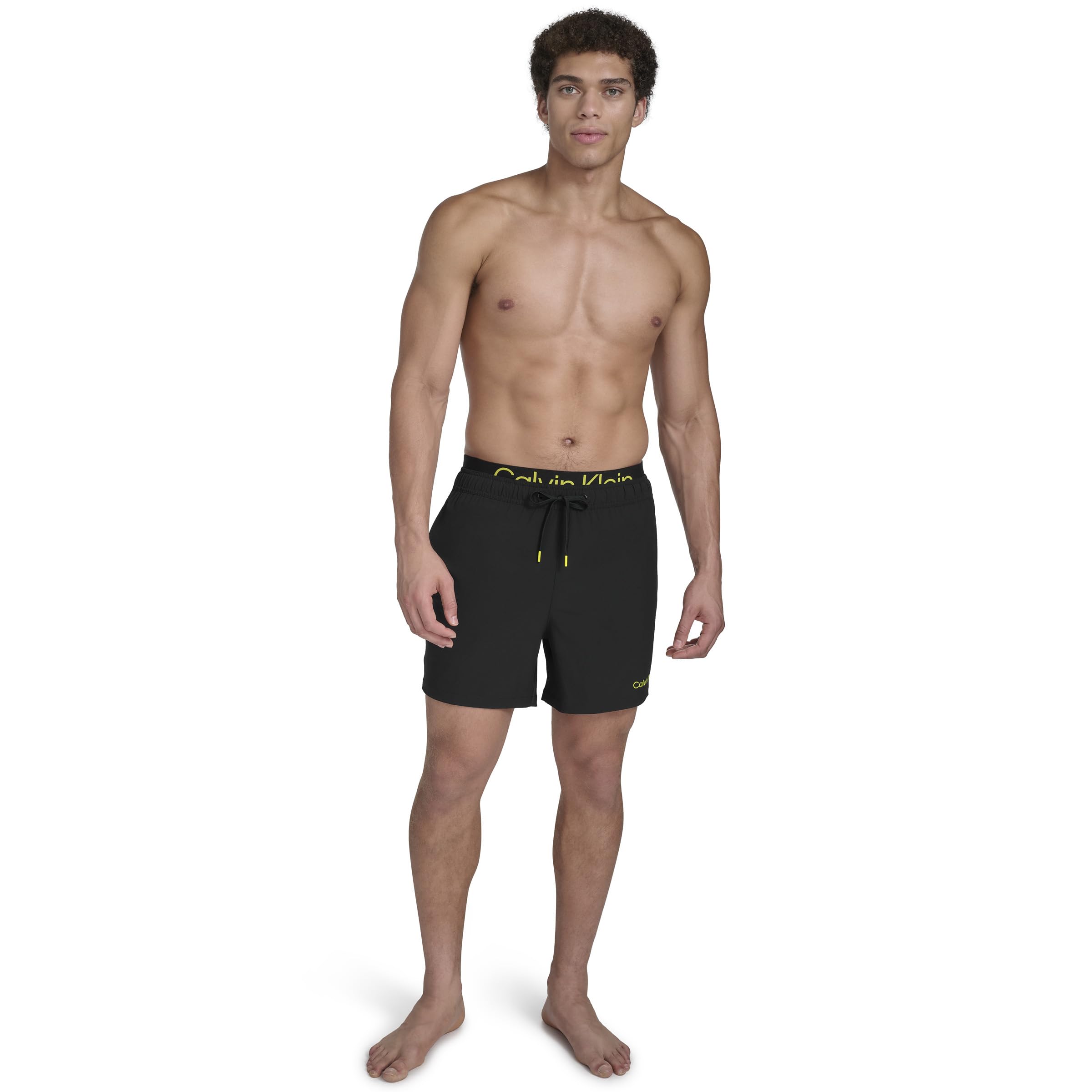 Calvin Klein Volley Quick Dry Stretch Swim Trunk Costume a Pantaloncino, Nero, L Uomo