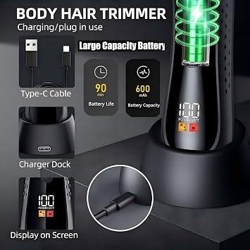 Body Trimmer Men - Waterproof Pubic Hair Trimmer for Men with Ceramic Blade Heads, Ball Shaver for Private Parts, LED Light & Display, Body Shavers Groomer