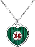 Vista 13 de LinnaLove Collar de alerta médica para mujeres personalizable Pearl/Shell Heart Medical ID colgante con cadena de 24 pulgadas