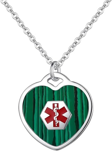 Miniatura 13 de LinnaLove Collar de alerta médica para mujeres personalizable Pearl/Shell Heart Medical ID colgante con cadena de 24 pulgadas