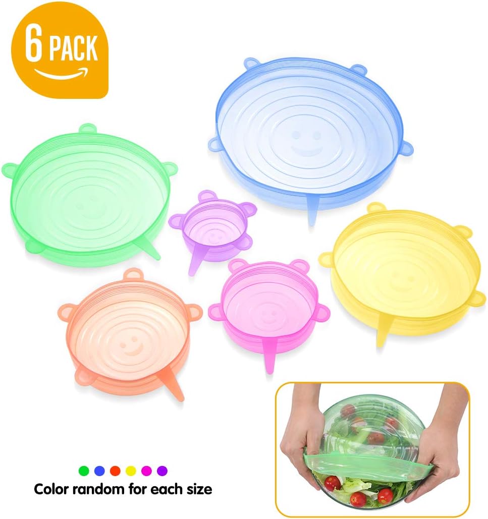 Silicone Stretch Lids - 6PCS Ultimate Instalids Silicon Cover for Various of Containers Keeping Food Fresh Dishwasher And Freeze