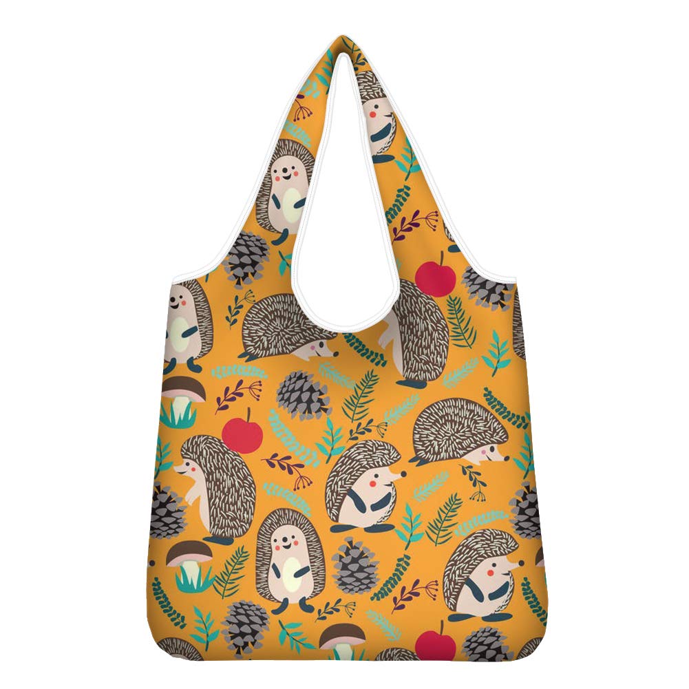 Adorable Hedgehog Print Premium Quality Polyester Fabric Reusable Washable Grocery Bags Eco-Friendly Produce Bags Beach Bags Totes for Daily Shopping Life