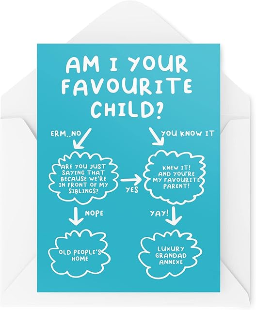 Tongue in Peach Funny Father's Day Cards | Am I Your Favourite Child Quiz Card | For Dad Him Daddy Dad's Birthday Joke Banter Novelty Hubby Gift | CBH628, White, 21 x 15 x 0.2 cm