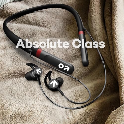 Image of GOBOULT FCharge Bluetooth Earphones with 40H Playtime, Zen ENC Mic, Dual Device Connectivity, Type C Fast Charging,14.2mm Bass Driver, Made in India, IPX5 (Pure Black)