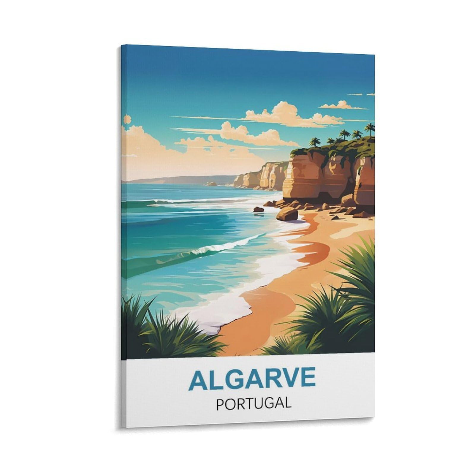 Fuudang Frame-Style Algarve Portugal Vintage Travel Posters 08X12inch(20X30cm) Canvas Art Poster And Wall Art Picture Print Modern Family Bedroom Decor Posters