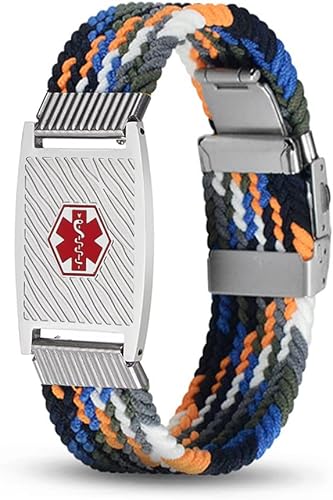 Miniatura 2 de Pulsera de alerta médica personalizada de nailon trenzado elástico para identificación médica de emergencia, grabado personalizado, pulsera