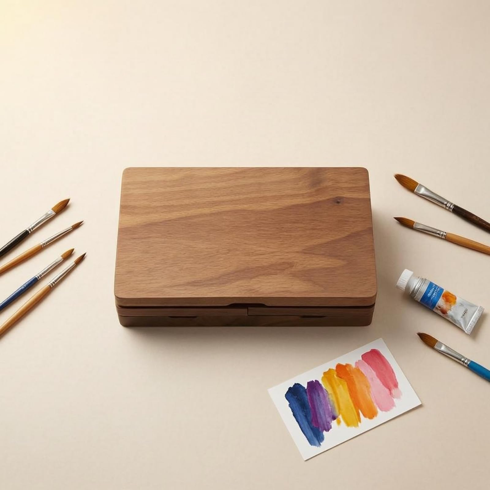 Palette de Peinture Portable Boîte de Peinture Coffret d'Artiste Coffret de Plateau de Mélange en Bois avec 24 Séparations Anti-mélange Adaptée aux