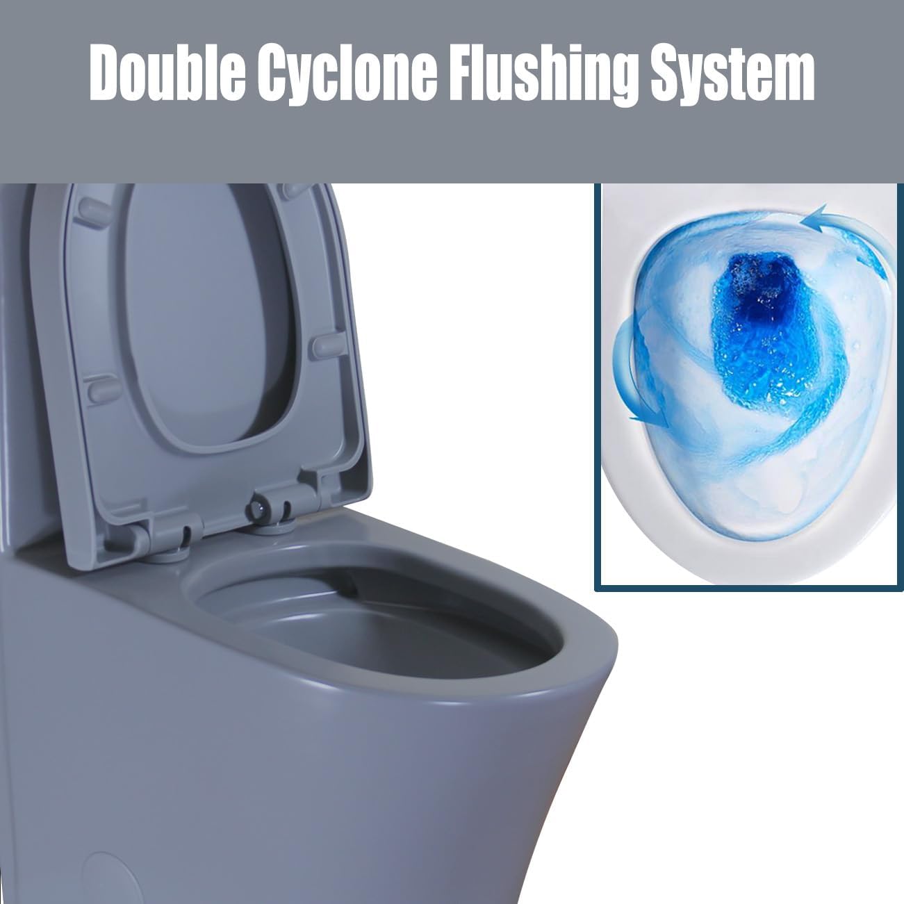 WinZo WZ5022H Modern Grey Toilet One Piece Dual Flush High Efficiency 1.1/1.6 GPF Elongated Double Cyclone Flushing,Matte Grey