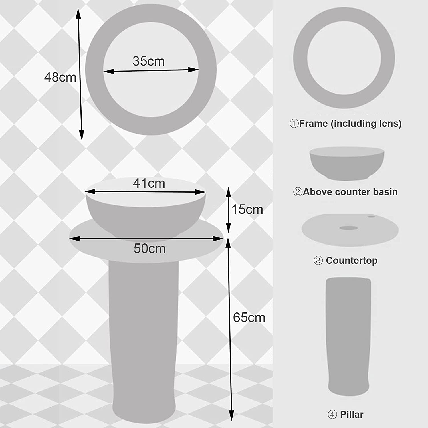Freestanding Bathroom Pedestal Sink - Hotel Art Oval Bathroom Basin Sink, Pedestal Bathroom Sink Ceramic Basin Sink and Pedestal Lavatory Sink for Indoor and Outdoor, XRKJBZ32024320