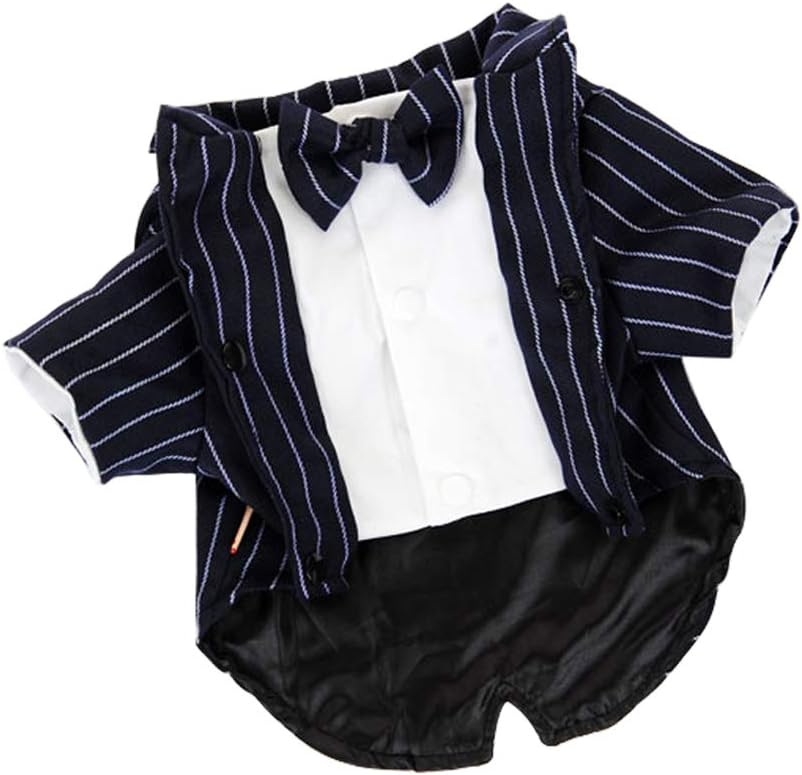 bouti1583 Formal Navy Striped Tuxedo with Bow Tie for Dogs Cats Puppy Suit Wedding Party Photo