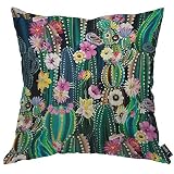 EKOBLA Watercolor Cactus Throw Pillow Cover Green Plants Succulent on Desert Exotic Blossom Cozy Squ