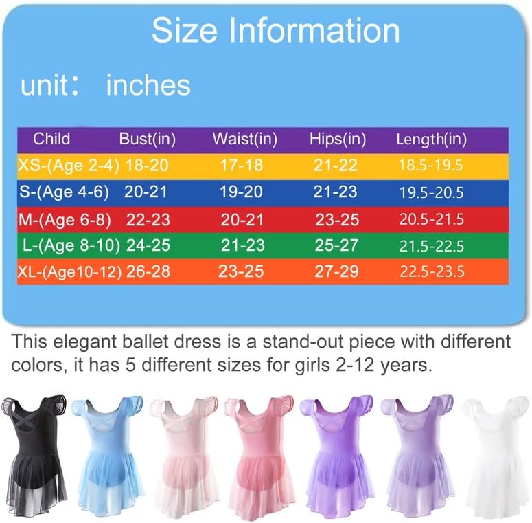 DIPUG Ballet Leotards for Girls Ballet Leotard with Skirt Toddler Dance Leotards Flutter Sleeve and Criss-Cross Back