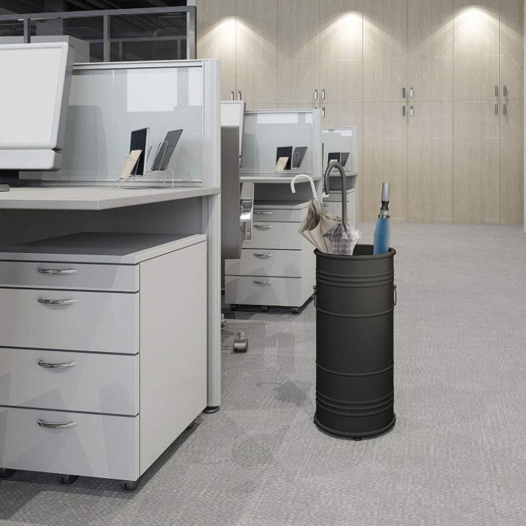 Black Metal Umbrella Stand, Round Umbrella Bucket Industrial Stand Vintage Umbrella Holder Indoor Vestibule Umbrella