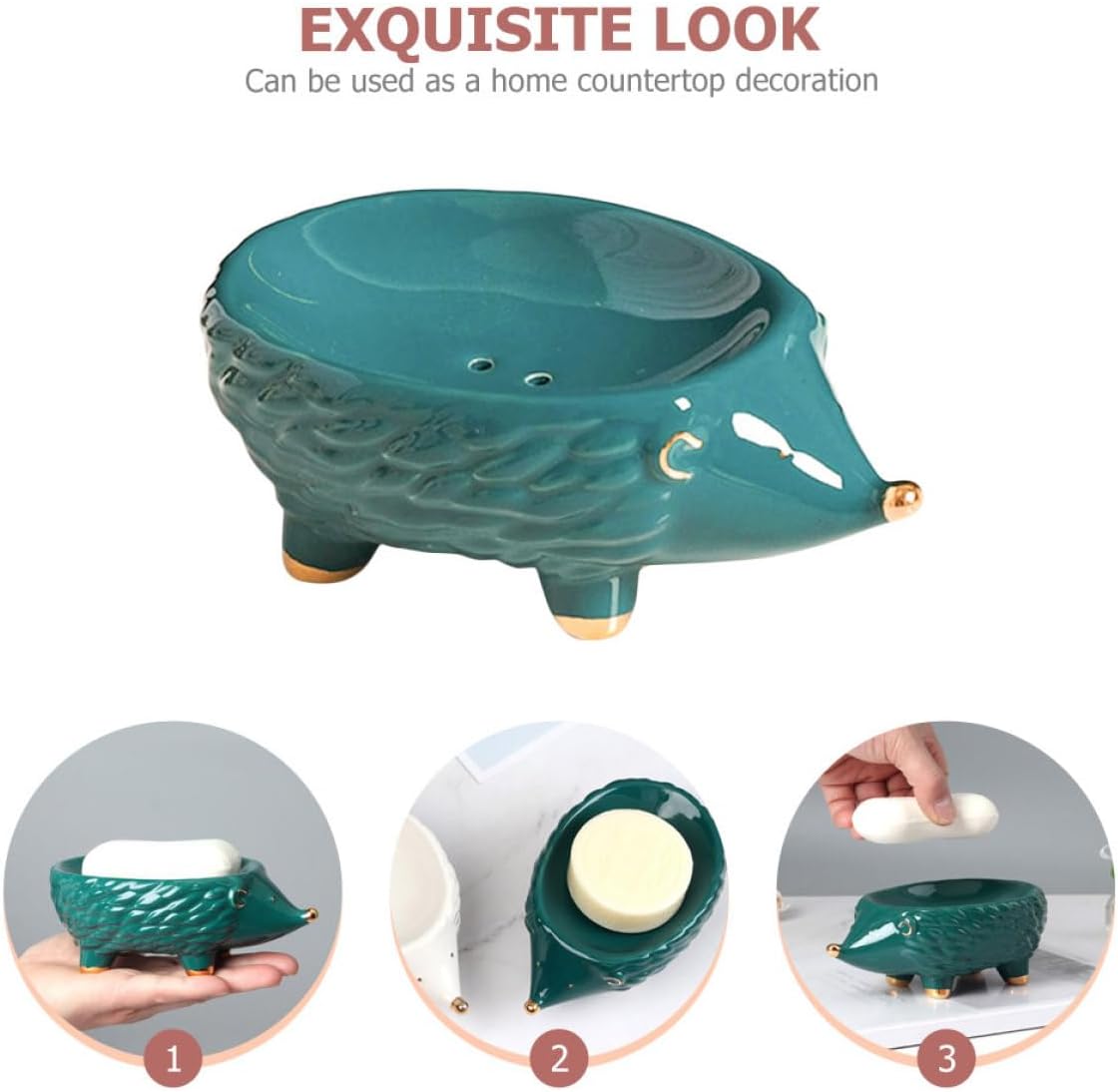 Ceramic Hedgehog Soap Dish with Draining Tray Xmas Nordic Style image 3