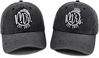 2PCS Matching Mr and Mrs EST 2025 Hats for Couple Gifts, Adjustable Cotton Vintage Embroidered Baseball Caps