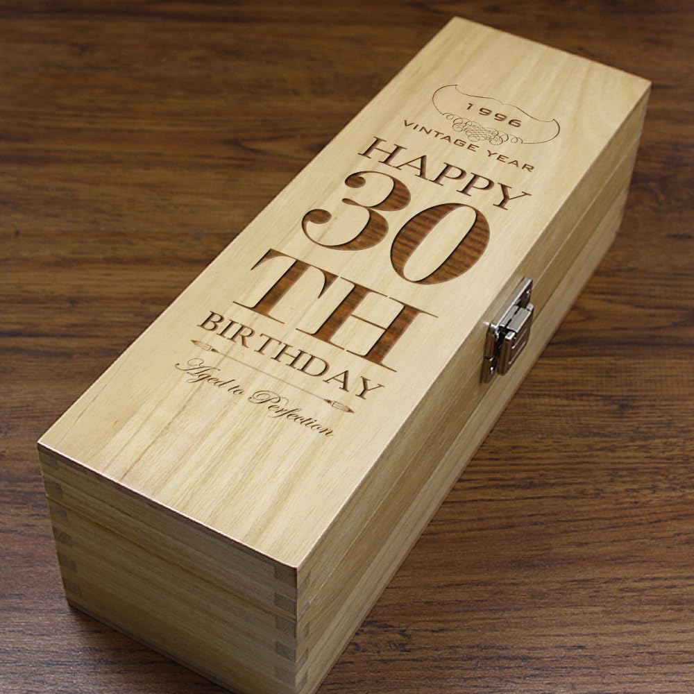 Personalised 30th 1996 Birthday Gift Wooden Champagne Wine Whisky Box HING20