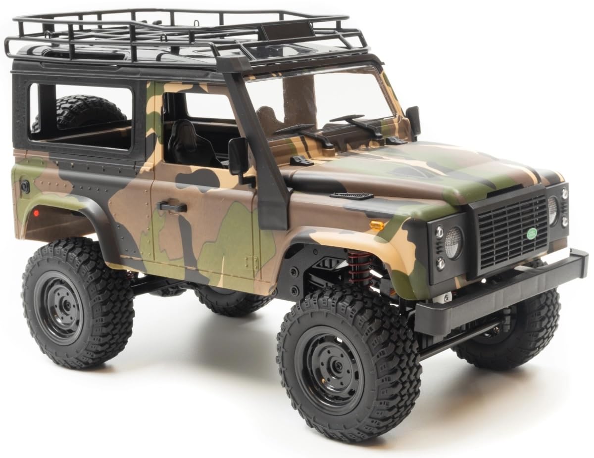 Coche teledirigido resistente 1:12 – Land Rover Trail V2 RC Coche 4WD para exteriores con 2 baterías, luz LED, caja de engranajes metálicos, vehículo todoterreno, coche teledirigido a