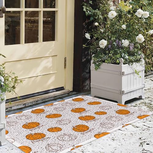 Ooomigasusi 玄関マット かぼちゃ ホワイトバック シンプル ドアマット 45×75cm 屋内 屋外 ループ状 泥落とし 滑り止め付 吸水 足ふき 洗える 業務用 自宅用 厚手 浴室 お風呂 円角長方形 丈夫 抗菌 防臭