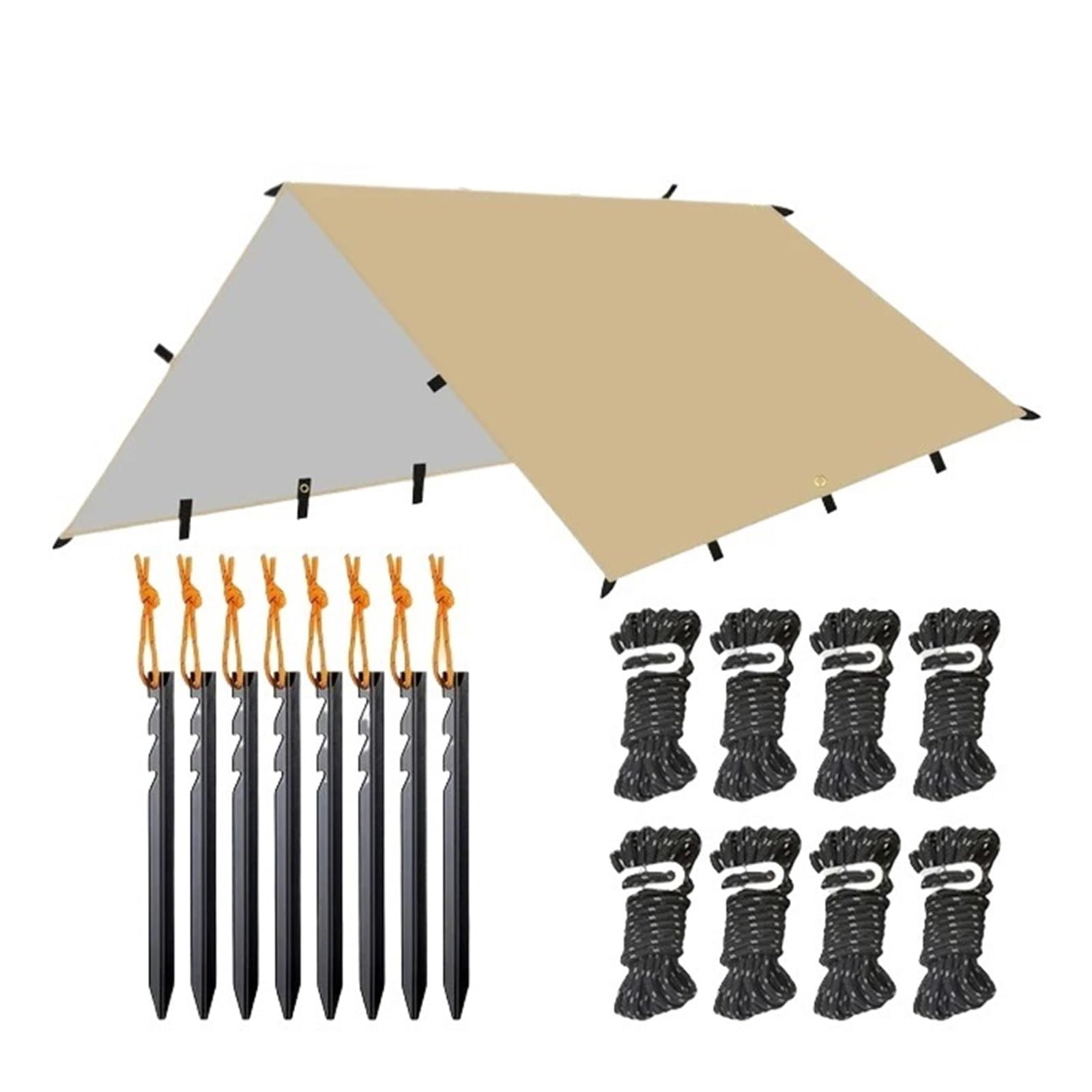 Tent tarp 19 Hang Point Tarp Waterpoof Survival Bushcraft Sun Shelter Beach Shade Tent Outdoor Canopy Backpacking Tourist 4x4 3x3meters(Khaki stlye 2,4x4m)