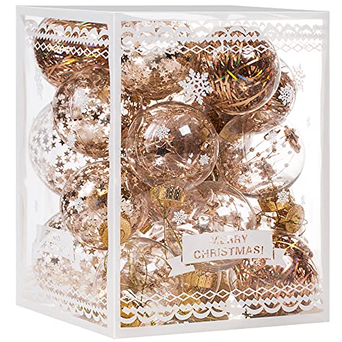 Senjie Christmas Ornaments Ball Set-Shatterproof Clear Plastic Decorative Baubles for Xmas Tree House Holiday Wedding Party Decoration,20Pcs Champagne