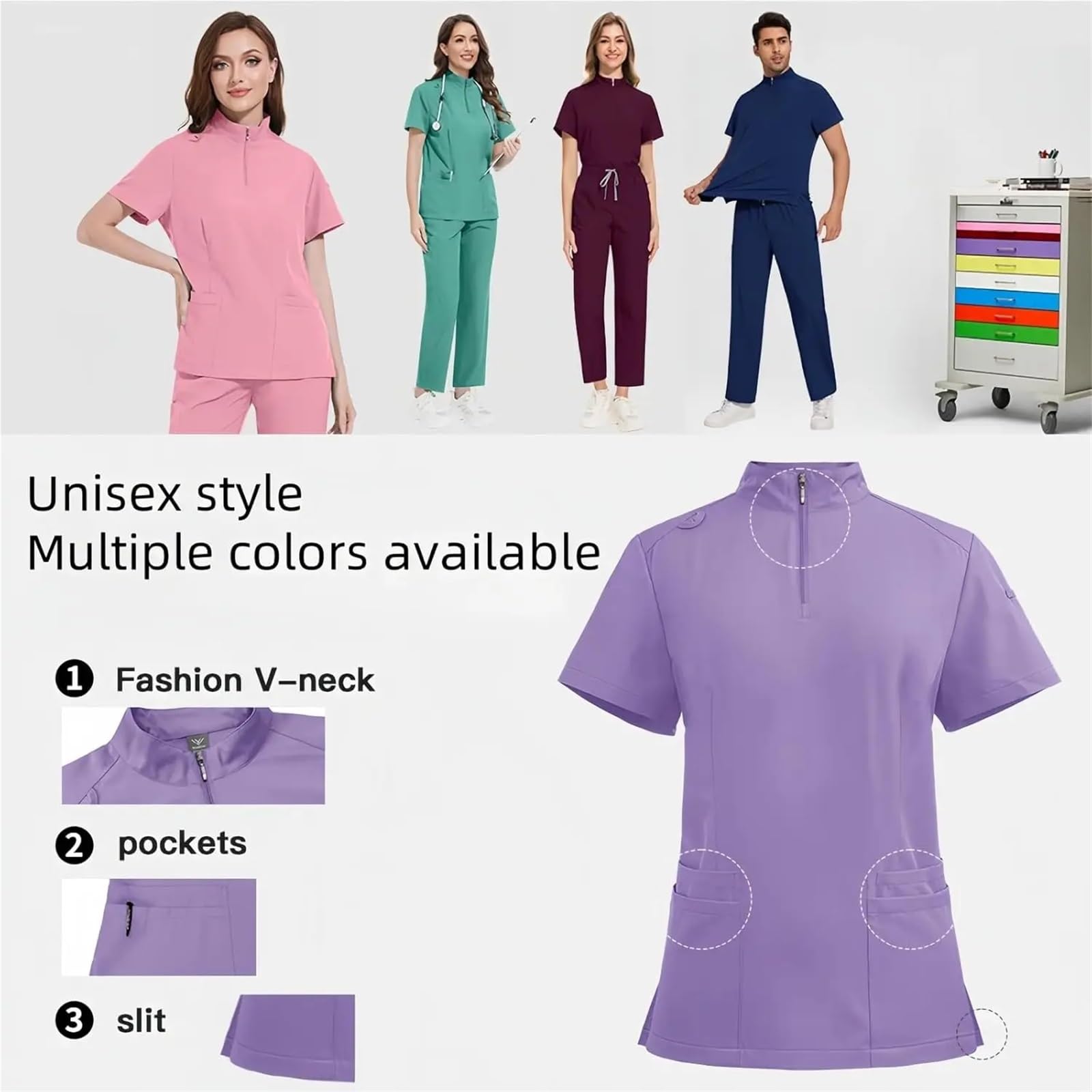 Uniformes Sanitarios Mujer Traje de Hombre y Mujer con Cuello levantado Cremallera, Ropa Lavado, Uniforme Enfermera, Mono, médico, salón Belleza, SPA | Royal Blue,S(55-65kg)
