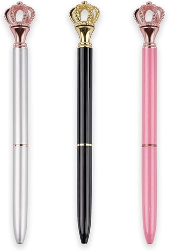 Miniatura 1 de Bolígrafos de 3 piezas con corona de diamantes brillantes en la parte superior de la tinta negra, juego de bolígrafos de escritura, suministros de