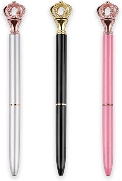 YOUMI Ballpoint Pens 3 PCS Sparkling Bling Diamond Crown Top Black Ink Refills Writing Pen Set Office Supplies Stationery Gift Suitable for School Office Home Wedding DecorateSet1