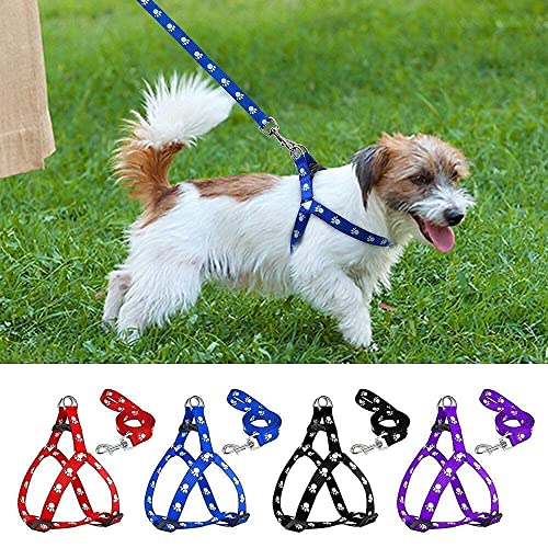 Image of PSK PET MART 15 MM Puppy Cotton Harness & Leash Set for Small & Medium Dog Breeds Paw Print (Black- White Color)