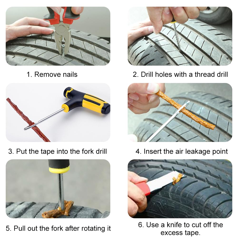 32 stuks autobanden reparatieset, bandenreparatieset, draagbare bandenreparatieset, rubberen strips, bandenreparaties, geschikt voor auto's, motorfietsen, vrachtwagens, elektrische voertuigen