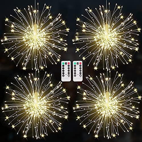 MIDDIA 4 Pcs Firework Lights Outdoor Holiday Tree Lights Christmas Decorations, Wedding Hanging Star Lights, Fairy Lights Sparklers Starburst Light, Diwali Firecracker String Light for Party Garden