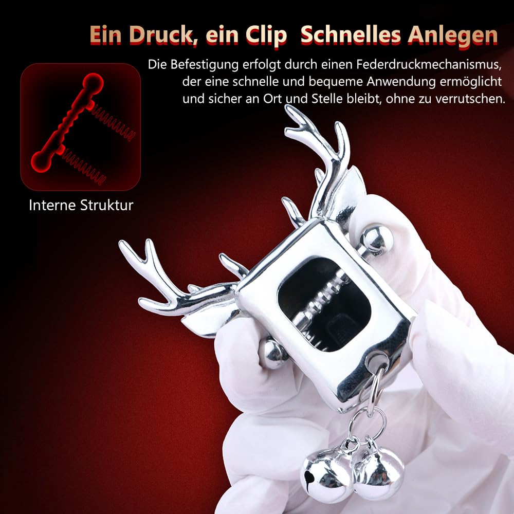 Monster Nippelklemmen mit Glöckchen Brustklemmen Edelstahl Tier Hirsch Brustschmuck Verstellbare Brustwarzenkette Fetisch-Nippel Klemmen BDSM Brust Stimulator Sexspielzeug für Männer Frauen