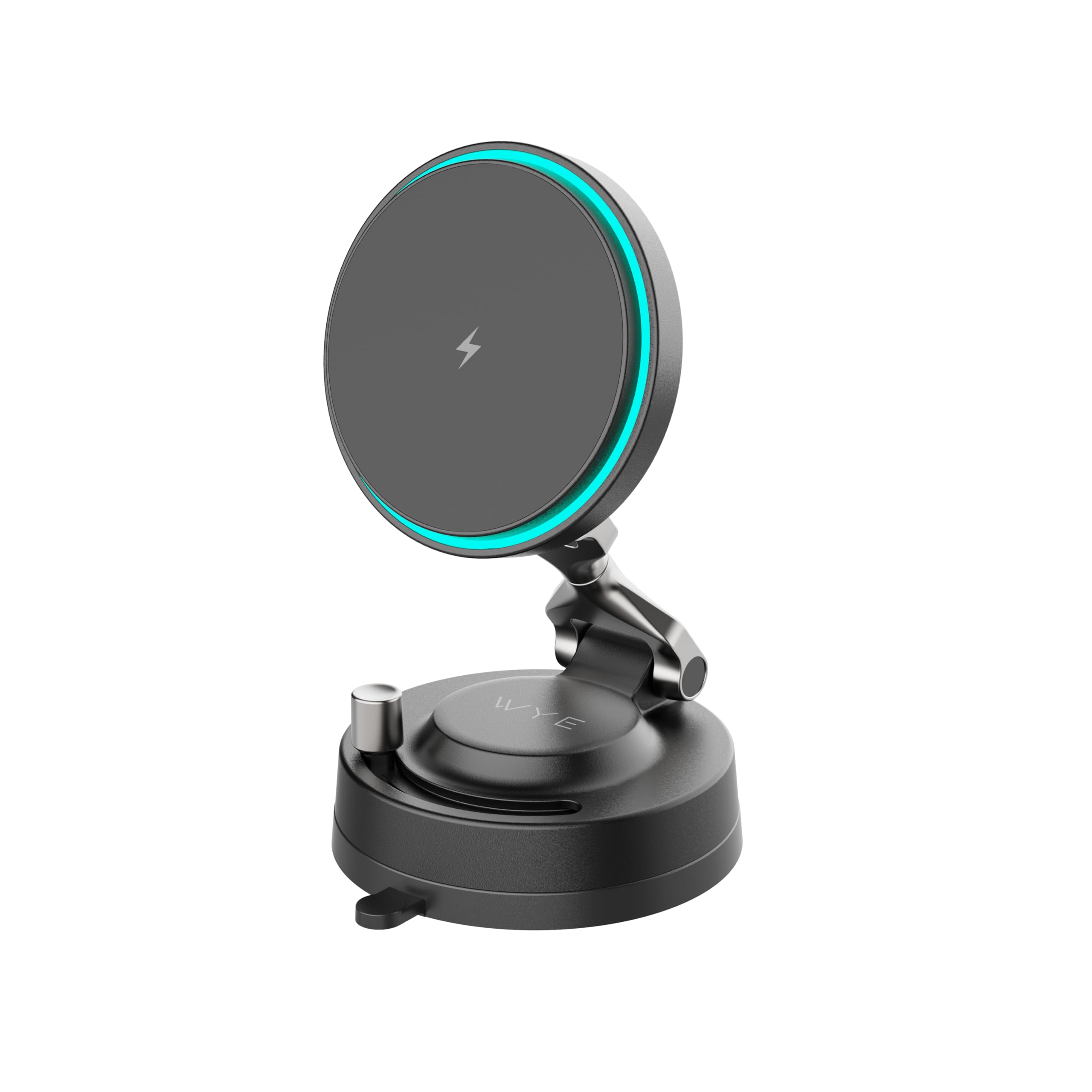 WYE Caricabatterie magnetico wireless da auto da 15 W con ricarica rapida USB-C, supporto da cruscotto e indicatore di ricarica LED per smartphone Qi, nero